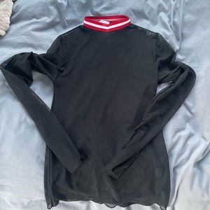 Zara mesh long sleeve top with elastic neck- black, S